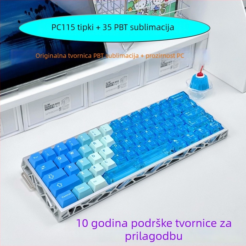 Prozirni set kapica tipki za mehaničku tipkovnicu, PC+PBT, 154 tipki, sublimacija po mjeri