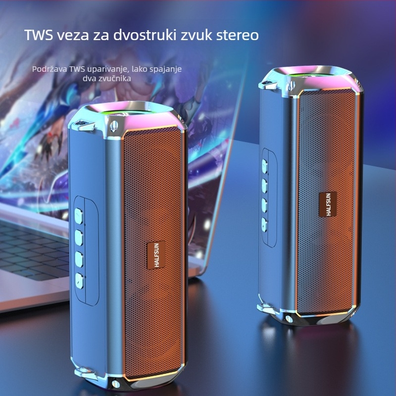 Bluetooth zvučnik s dualnim zvučnicima, IPX7 vodootporan, Bluetooth 5.0, 100 Hz–20 kHz, priključci: 3,5 mm jack, USB, TF kartica, Bluetooth; bez ugrađene baterije; za vanjsku upotrebu