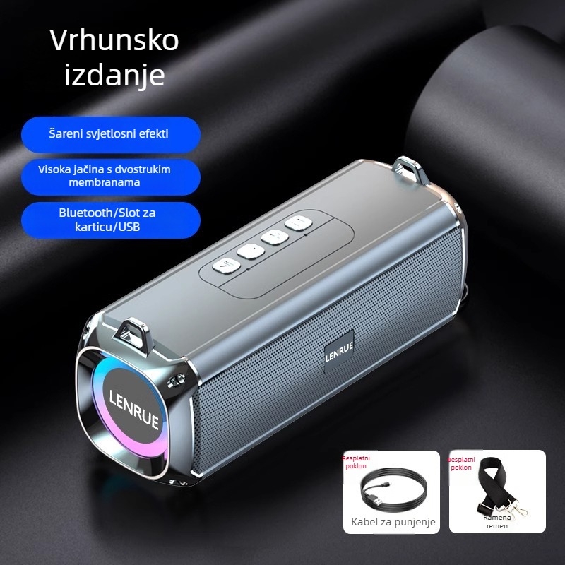 Bluetooth zvučnik s dualnim zvučnicima, IPX7 vodootporan, Bluetooth 5.0, 100 Hz–20 kHz, priključci: 3,5 mm jack, USB, TF kartica, Bluetooth; bez ugrađene baterije; za vanjsku upotrebu