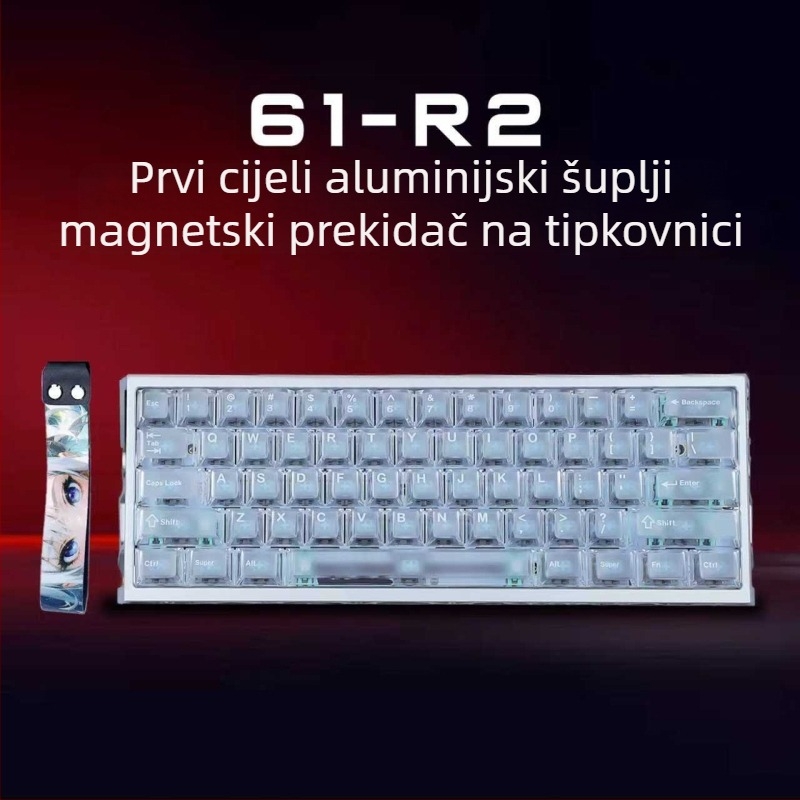 Gaming tipkovnica, 61 tipki, žična, magnetski osi prekidači, bijeli nefritni osovinski prekidač