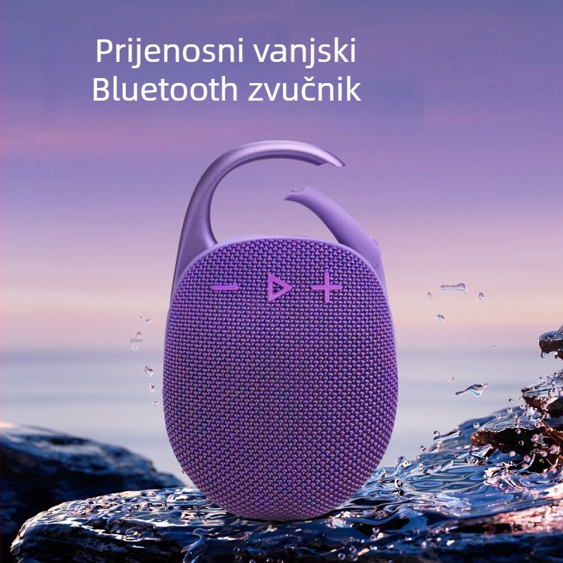 Clip5 bežični Bluetooth zvučnik s kukom, vodootporan IPX6, 5W, Bluetooth 5.3, 100 Hz–20 kHz, ugrađena baterija 500–800 mAh