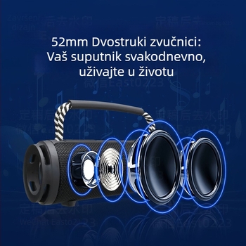Bluetooth zvučnik s tekstilnom kućištem, prenosni vanjski, 15W, ugrađena baterija 1200–2000mAh, TF kartica, Bluetooth 5.1, domet 10 m