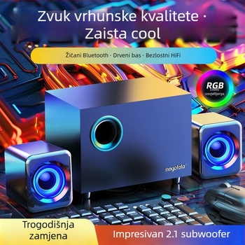 PC desktop zvučnici s Bluetoothom i USB-om, 3,5 mm žično povezivanje, raspon frekvencija 100 Hz–20 kHz, SNR ≥70 dB, IPX7 vodootpornost, bežično punjenje