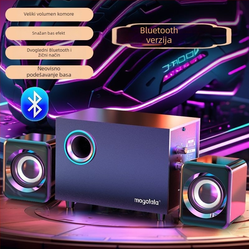 PC desktop zvučnici s Bluetoothom i USB-om, 3,5 mm žično povezivanje, raspon frekvencija 100 Hz–20 kHz, SNR ≥70 dB, IPX7 vodootpornost, bežično punjenje