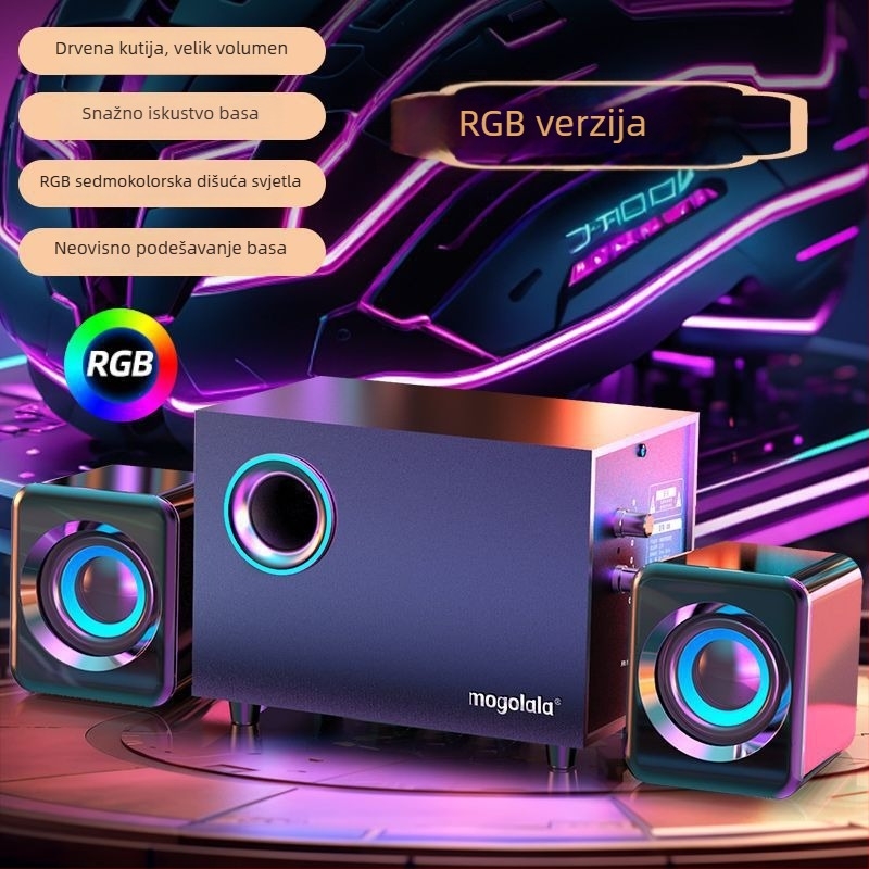 PC desktop zvučnici s Bluetoothom i USB-om, 3,5 mm žično povezivanje, raspon frekvencija 100 Hz–20 kHz, SNR ≥70 dB, IPX7 vodootpornost, bežično punjenje