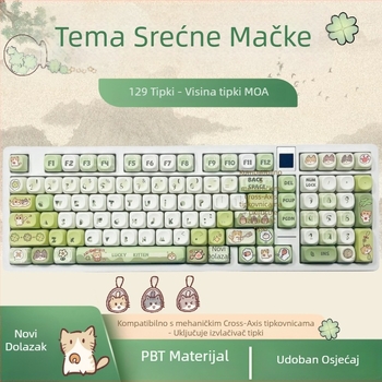 Tipke za mehaničku tipkovnicu s temom Sretna mačka, MOA petostrana dye-sublimacija PBT tipke, 129 tipki, DIY prilagodba