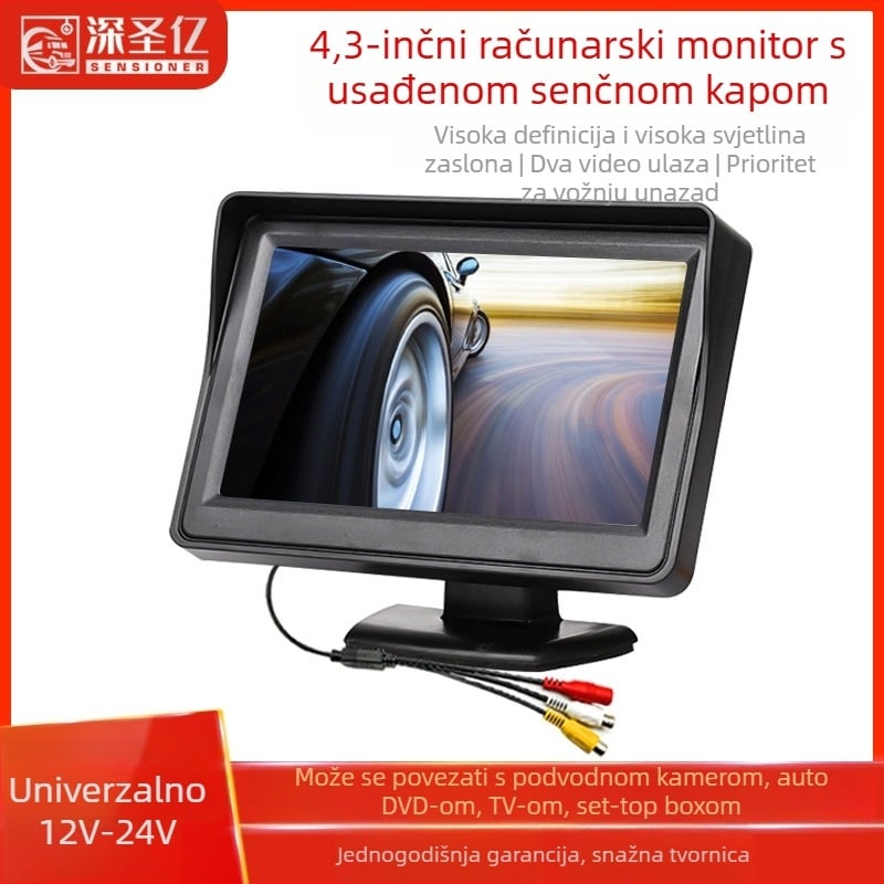 Automobilski LCD zaslon, stolni monitor, rezolucija 480x272, AV ulaz, model 4.3