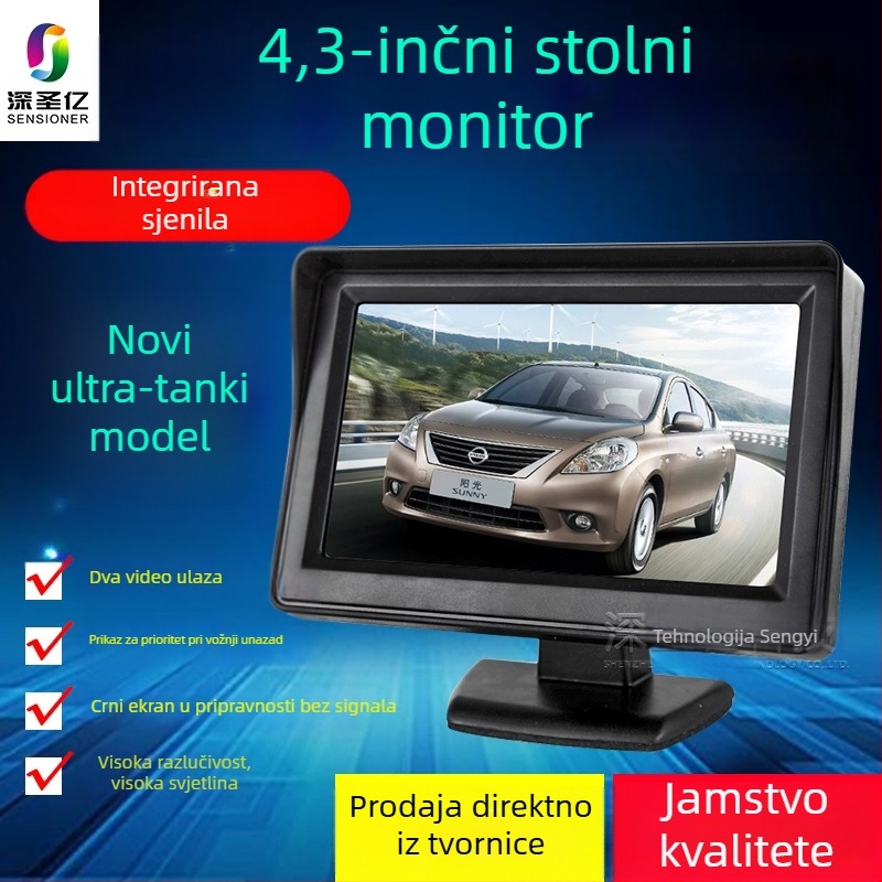 Automobilski LCD zaslon, stolni monitor, rezolucija 480x272, AV ulaz, model 4.3