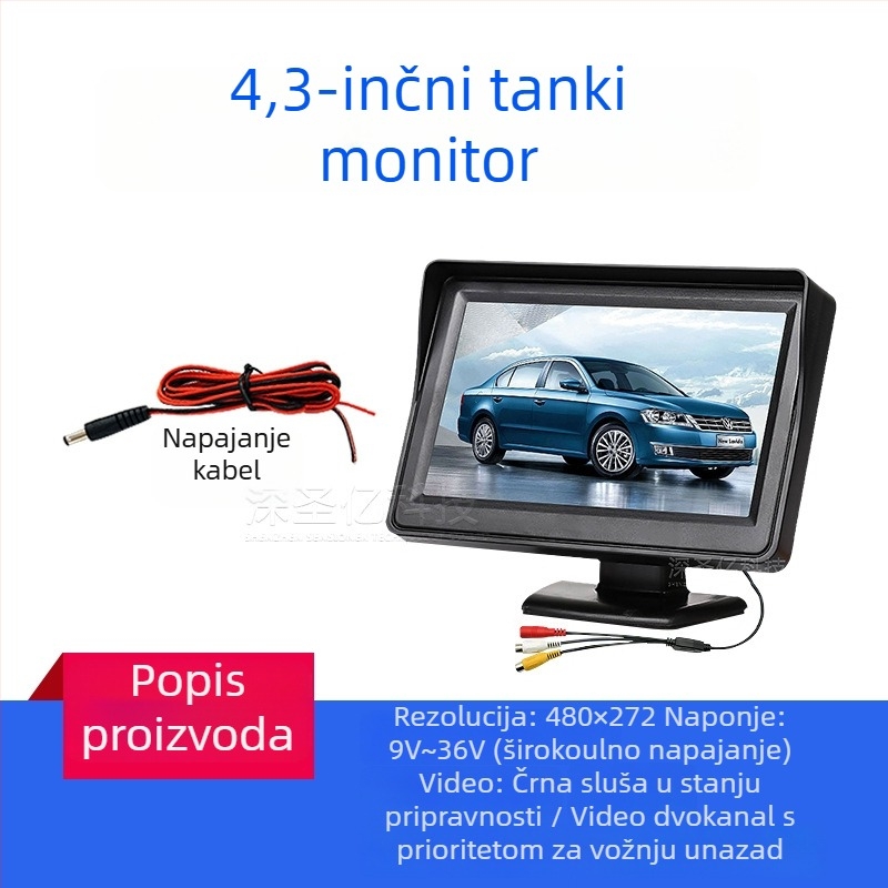 Automobilski LCD zaslon, stolni monitor, rezolucija 480x272, AV ulaz, model 4.3