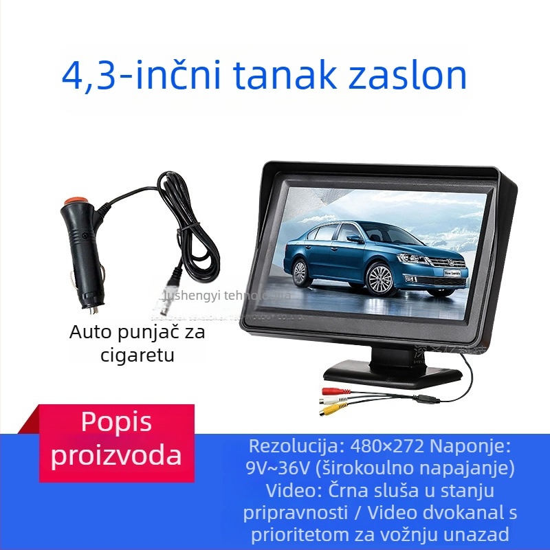Automobilski LCD zaslon, stolni monitor, rezolucija 480x272, AV ulaz, model 4.3