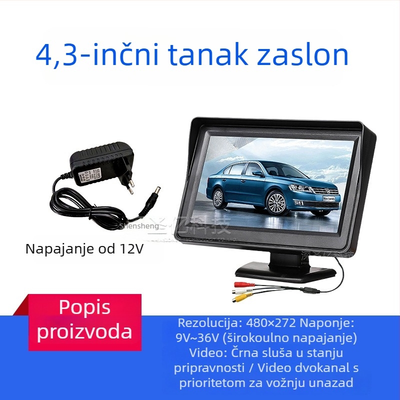 Automobilski LCD zaslon, stolni monitor, rezolucija 480x272, AV ulaz, model 4.3