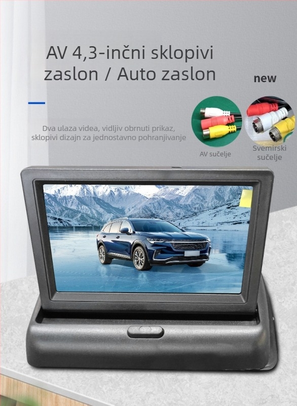Automobilski LCD zaslon, 4,3-inčni sklopivi model, LCD zaslon, rezolucija 480x272, dvostruki ulaz