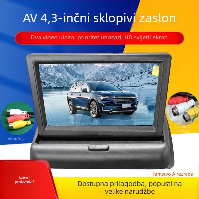Automobilski LCD zaslon, 4,3-inčni sklopivi model, LCD zaslon, rezolucija 480x272, dvostruki ulaz