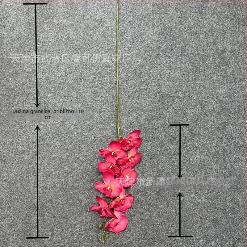 Umjetna orhideja Phalaenopsis s devet cvjetova, 3D tekstura, marka Hongwei, materijal 20213, proces Injection Molding, sorta Phalaenopsis. Pogodno za vjenčanja, vanjske prostore, rekvizite za fotografiju i kućnu dekoraciju.