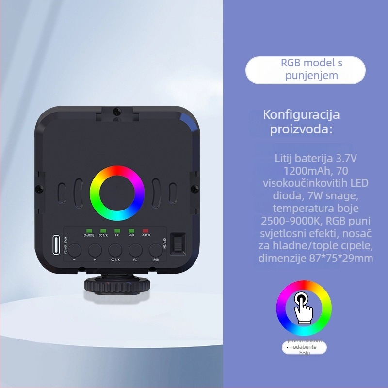 W70 LED rasvjeta za popunjavanje – Prijenosna ručna za fotografiju i video na mobitelu, Višestruko podešavanje, Snaga ispod 10W
