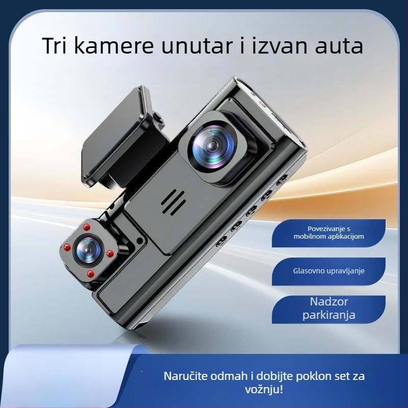Automobilski DVR s tri zasloni i 360° panoramom, 4K rezolucija, 5 MP fotografije, 2,5-inčni zaslon
