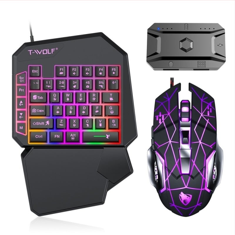 Gaming set: tipkovnica i miš s kompaktnom jednorukom tipkovnicom, USB, 3600 DPI, pozadinsko osvjetljenje, ergonomski dizajn