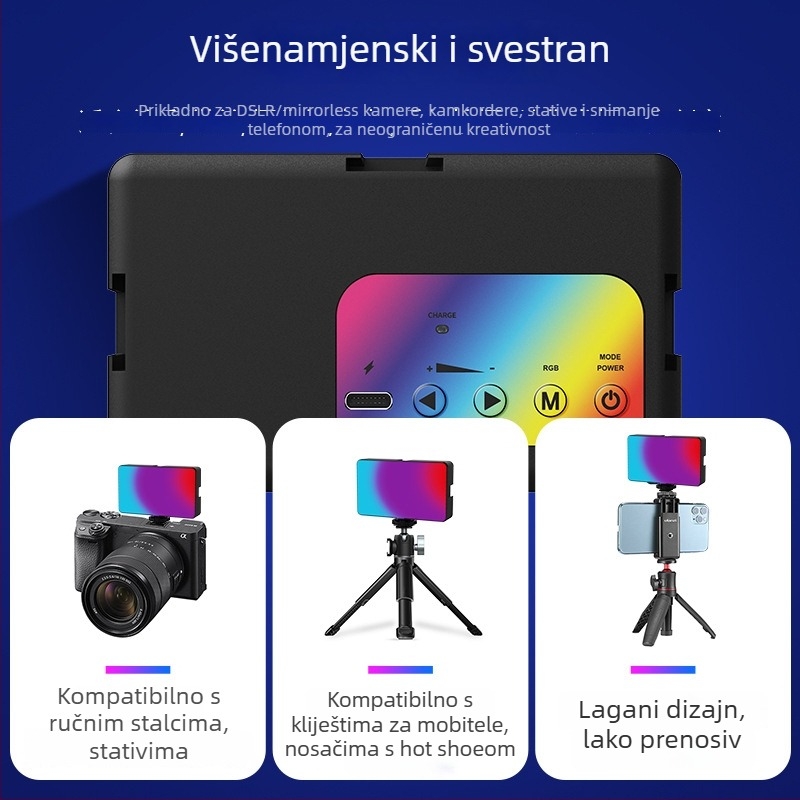 LED pomoćno svjetlo za fotografiju, džepno LED svjetlo, ambijentalno svjetlo, uspravni način rada, hot-shoe nosač, 5V, ispod 10W, tri mogućnosti temperature svjetla