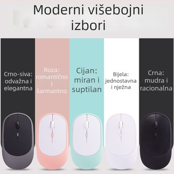 Bežično tihi uredski miš za laptop, 1600 DPI, 4 tipke, USB, 2.4 GHz Bluetooth, domet 10 m