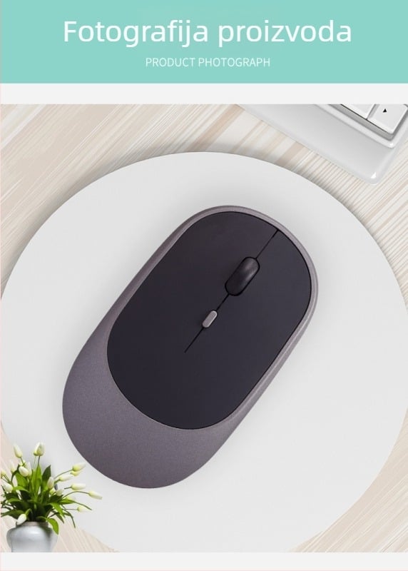 Bežično tihi uredski miš za laptop, 1600 DPI, 4 tipke, USB, 2.4 GHz Bluetooth, domet 10 m