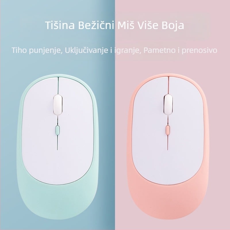 Bežično tihi uredski miš za laptop, 1600 DPI, 4 tipke, USB, 2.4 GHz Bluetooth, domet 10 m