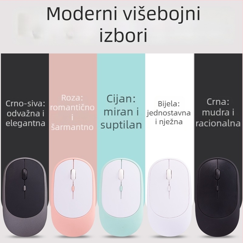 Bežično tihi uredski miš za laptop, 1600 DPI, 4 tipke, USB, 2.4 GHz Bluetooth, domet 10 m