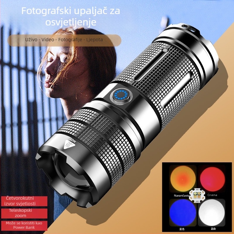 Gelin LED fotografijska svjetiljka sa zoomom, ručni pogon, 360° okret, 7800 mAh baterija, domet preko 500 m