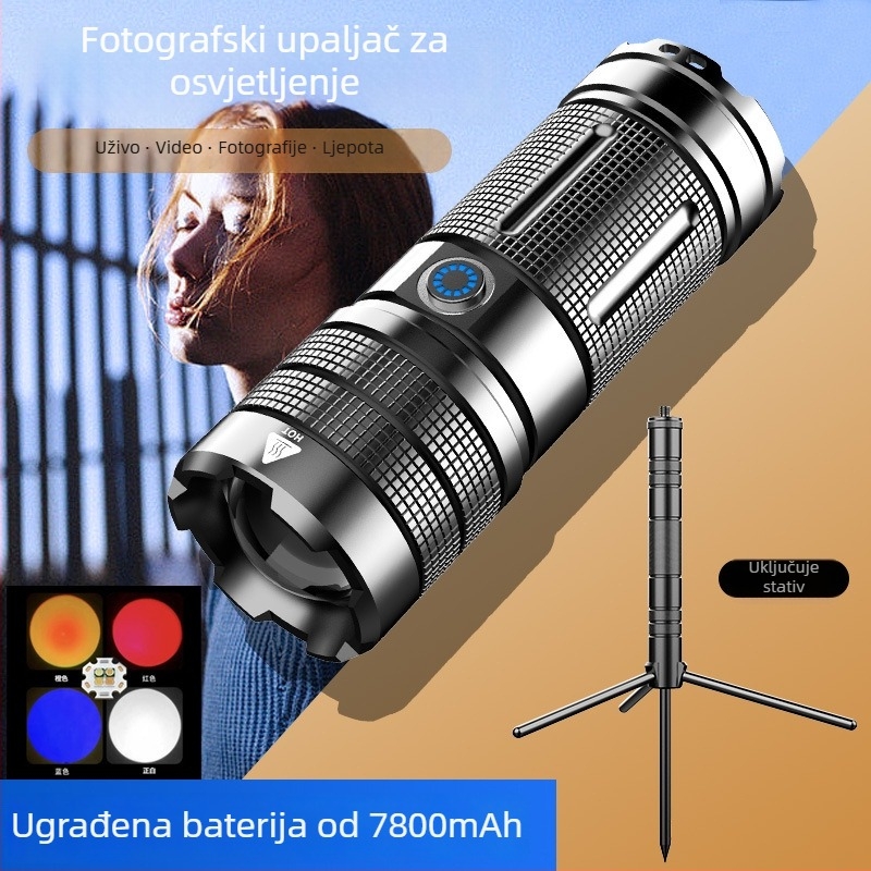 Gelin LED fotografijska svjetiljka sa zoomom, ručni pogon, 360° okret, 7800 mAh baterija, domet preko 500 m