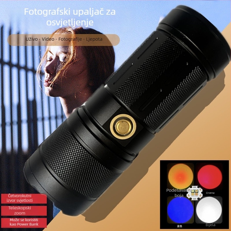 Gelin LED fotografijska svjetiljka sa zoomom, ručni pogon, 360° okret, 7800 mAh baterija, domet preko 500 m