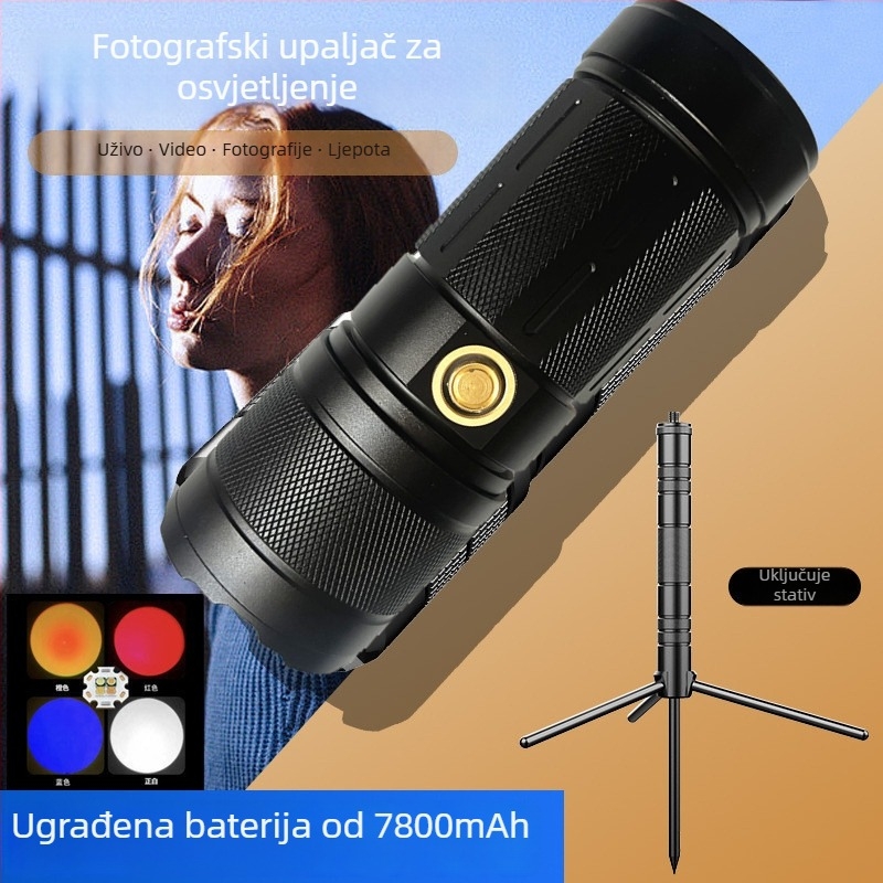 Gelin LED fotografijska svjetiljka sa zoomom, ručni pogon, 360° okret, 7800 mAh baterija, domet preko 500 m