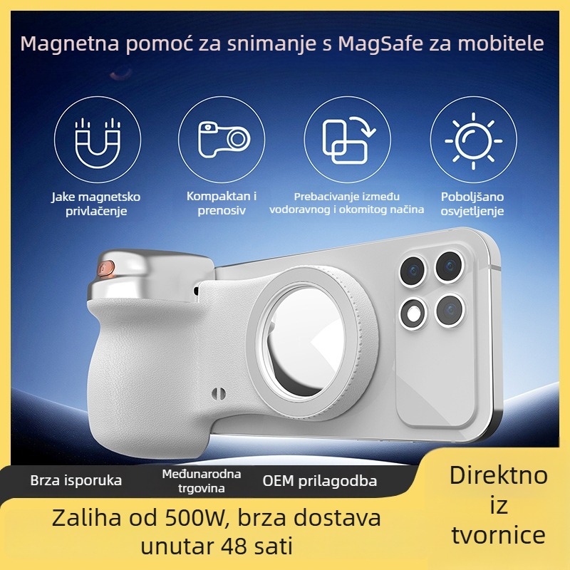 Svjetlo za mobitel s magnetskim MagSafe spojem, Bluetooth i ručnim stabilizatorom — višestruko podešavanje jačine za fotografiranje i video