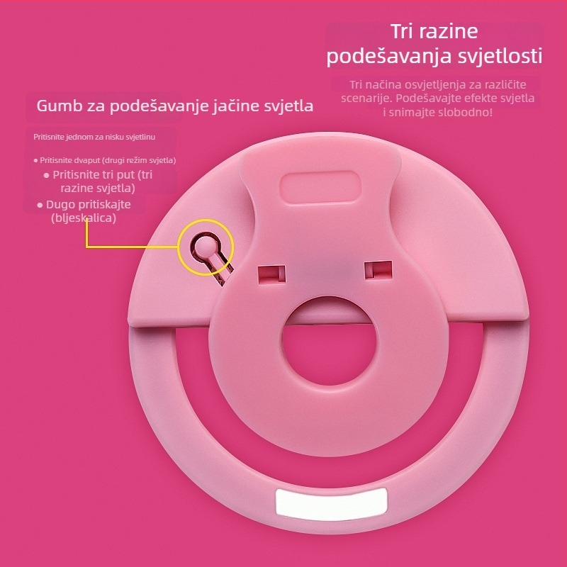 Mini rasvjeta za selfie za mobitel — punjiva ručna lampica s klipsom, neprekidno podešavanje jačine, ugrađena baterija, 3W, RK12