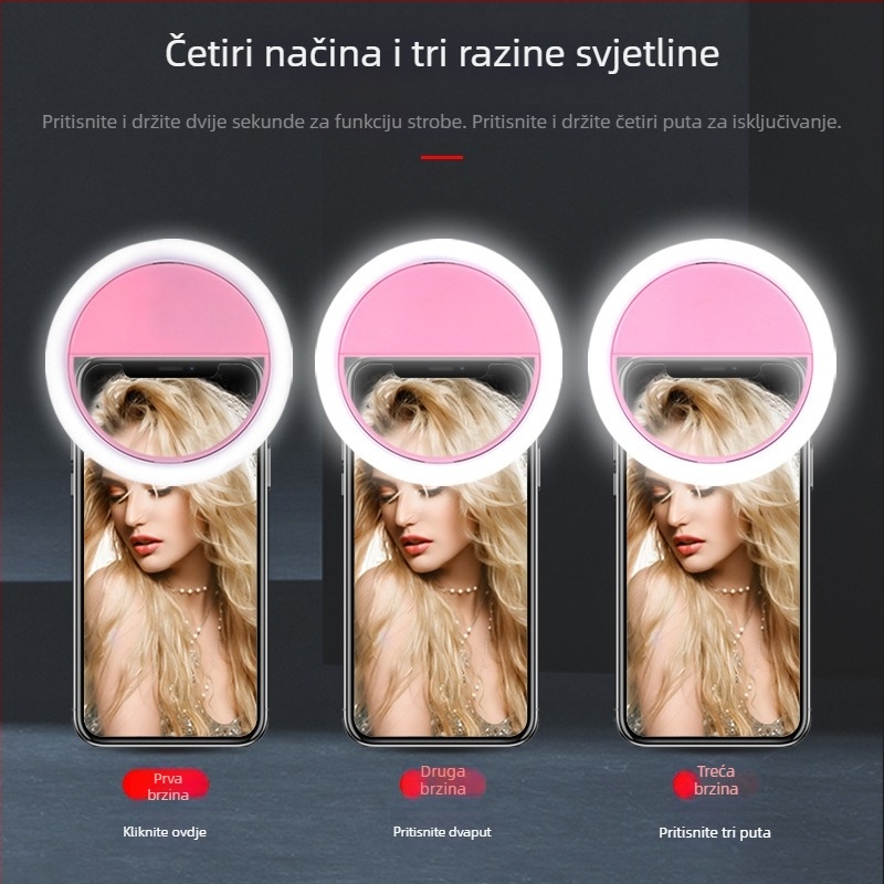 Mini rasvjeta za selfie za mobitel — punjiva ručna lampica s klipsom, neprekidno podešavanje jačine, ugrađena baterija, 3W, RK12