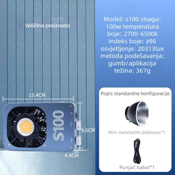 Fotografsko svjetlo za ispunu, ručno, vanjska upotreba, 100W COB svjetlo, tri boje temperature, 12-24V