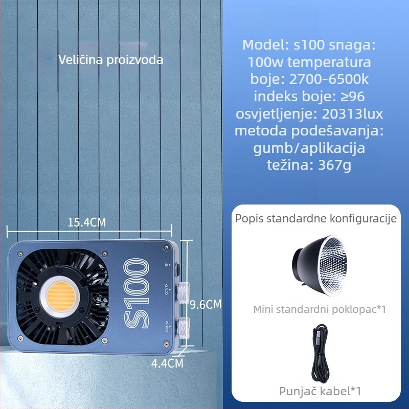 Fotografsko svjetlo za ispunu, ručno, vanjska upotreba, 100W COB svjetlo, tri boje temperature, 12-24V