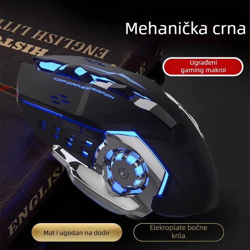 Žičana gaming miša WYG9 s 6 tipki, optoelektronski senzor DPI 1200–3200, makro programiranje i prilagodba, kabel 1,4 m, težina 130 g