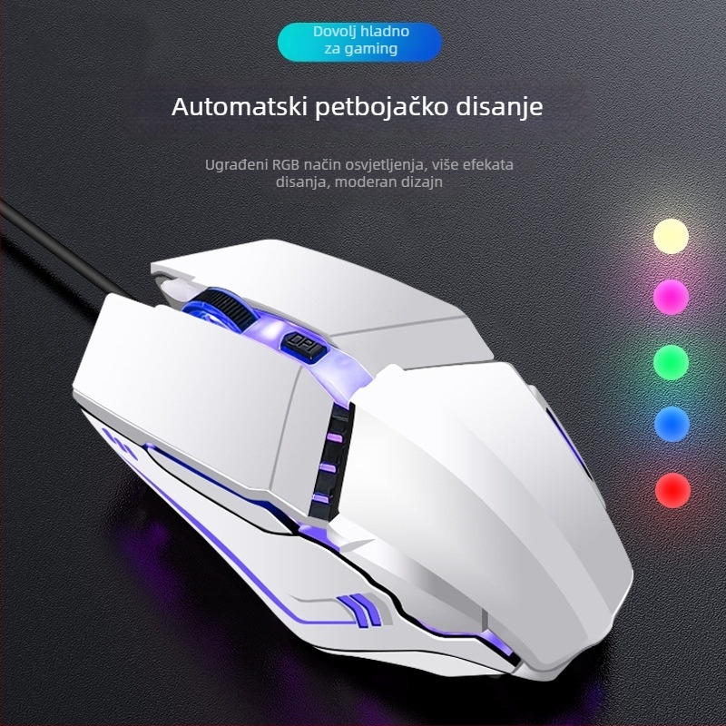 Žičana gaming miša WYG9 s 6 tipki, optoelektronski senzor DPI 1200–3200, makro programiranje i prilagodba, kabel 1,4 m, težina 130 g