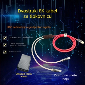 Kabel USB-A na USB-C podijeljeni za tipkovnicu i miš s 8K brzinom, 1-2, RGB, duljina 1,5 m
