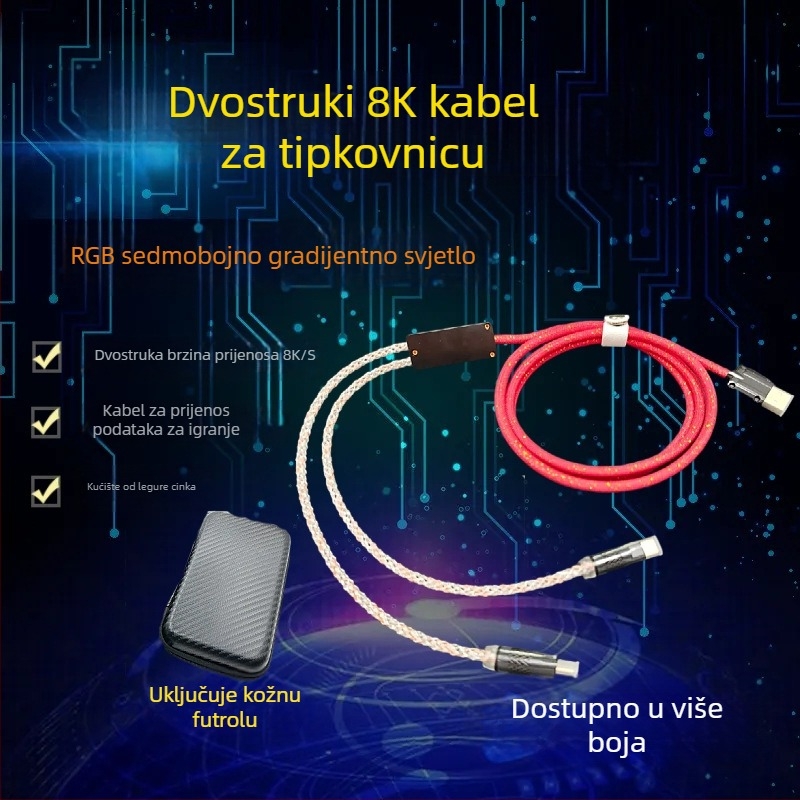 Kabel USB-A na USB-C podijeljeni za tipkovnicu i miš s 8K brzinom, 1-2, RGB, duljina 1,5 m