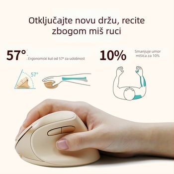 BOW ergonomska vertikalna mini miš, dvostruki način bežične veze (2.4G + Bluetooth), DPI 800/1200/1600, USB sučelje, domet 10 m