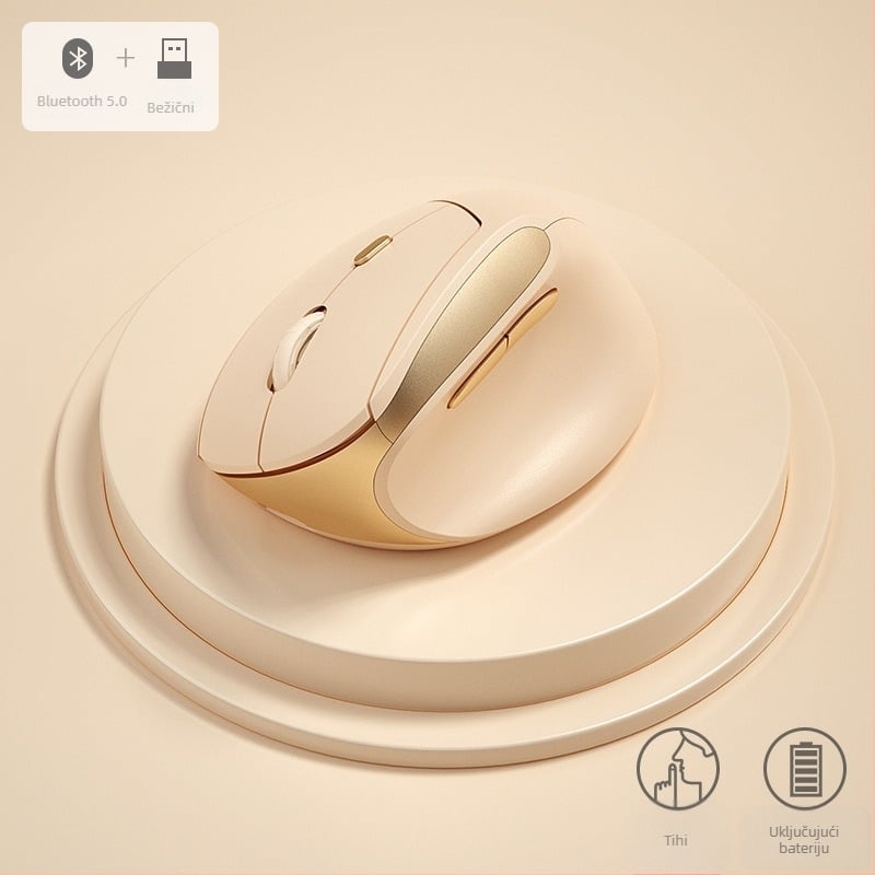 BOW ergonomska vertikalna mini miš, dvostruki način bežične veze (2.4G + Bluetooth), DPI 800/1200/1600, USB sučelje, domet 10 m