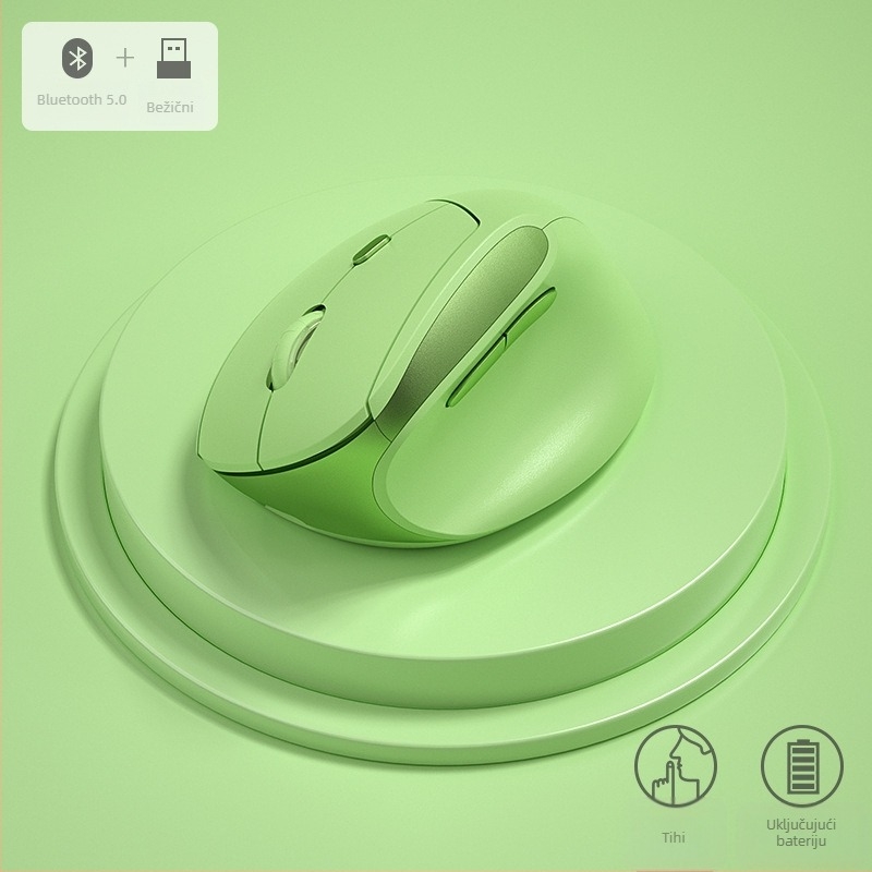 BOW ergonomska vertikalna mini miš, dvostruki način bežične veze (2.4G + Bluetooth), DPI 800/1200/1600, USB sučelje, domet 10 m