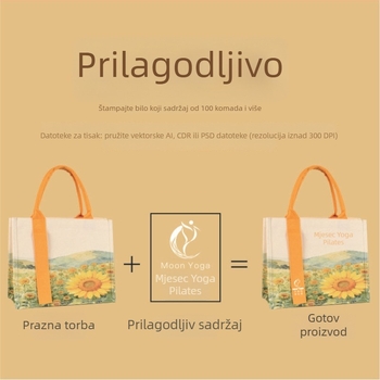 Torba za nošenje od platna sa motivom suncokreta, prilagodljiva, velikog kapaciteta, sitotisk i digitalni tisak