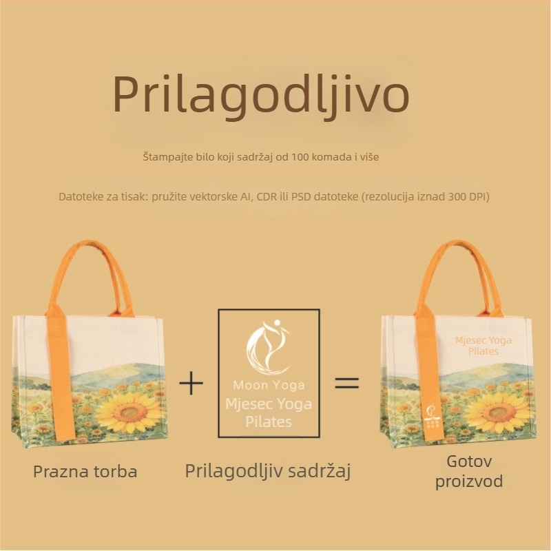 Torba za nošenje od platna sa motivom suncokreta, prilagodljiva, velikog kapaciteta, sitotisk i digitalni tisak