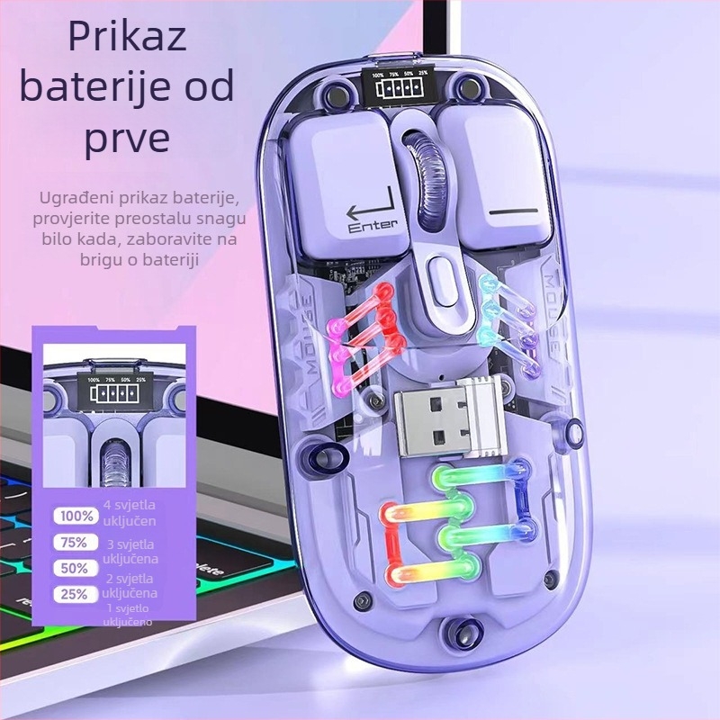 Bluetooth optički miš s indikatorom napajanja, 1600dpi, 4 tipke, bežični 2,4 GHz za igru i ured