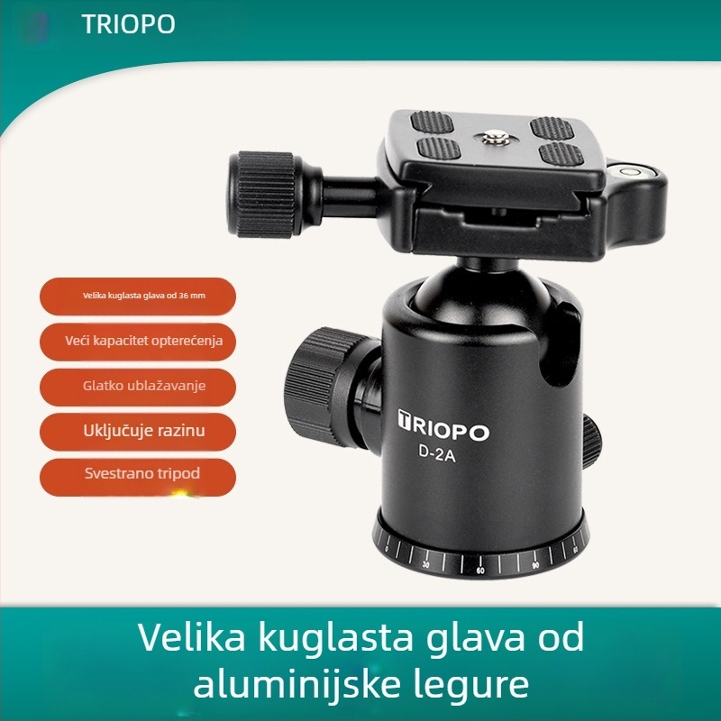 Jiebao D-2AQ2 DSLR kuglasta glava za stativ – 360° rotacija, 3/8-inčni navoj, tijelo od aluminijske legure, kompatibilno s DSLR kamerama, 350 g
