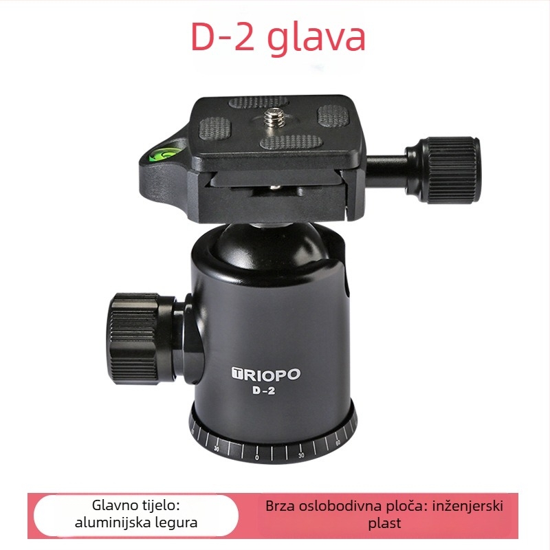 Jiebao D-2AQ2 DSLR kuglasta glava za stativ – 360° rotacija, 3/8-inčni navoj, tijelo od aluminijske legure, kompatibilno s DSLR kamerama, 350 g