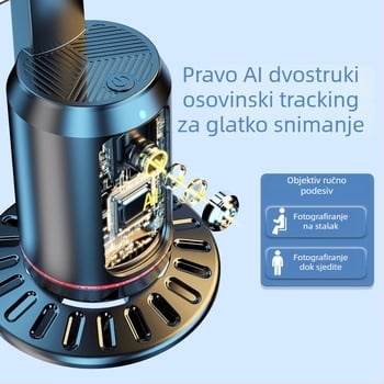 AI kamera s pan-tilt za mobitel s prepoznavanjem lica i stabilizacijom, 360° horizontalno i vertikalno okretanje, bez instalacije, ABS, 295 g
