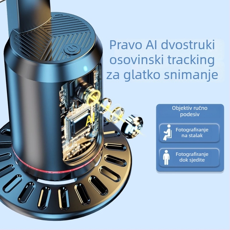 AI kamera s pan-tilt za mobitel s prepoznavanjem lica i stabilizacijom, 360° horizontalno i vertikalno okretanje, bez instalacije, ABS, 295 g