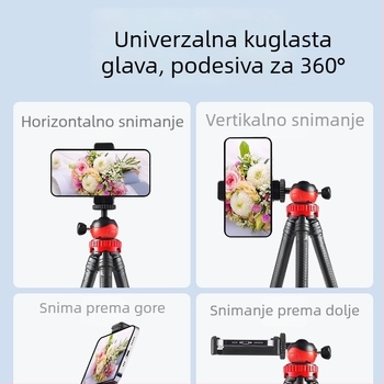 Fleksibilni stativ u obliku hobotnice s 3-dijelnim silikonskim nogama, kuglasta glava, nosivost 2–5 kg, za mobitel i DSLR fotoaparat